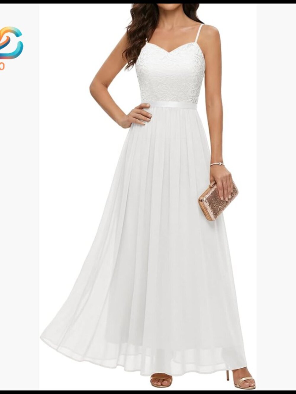 Lace Chiffon Formal Dress, Spaghetti Straps, A-Line Skirt, Wedding Guest Prom